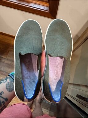 Rothy's Olive Slip-On Knit Mules with White Sole